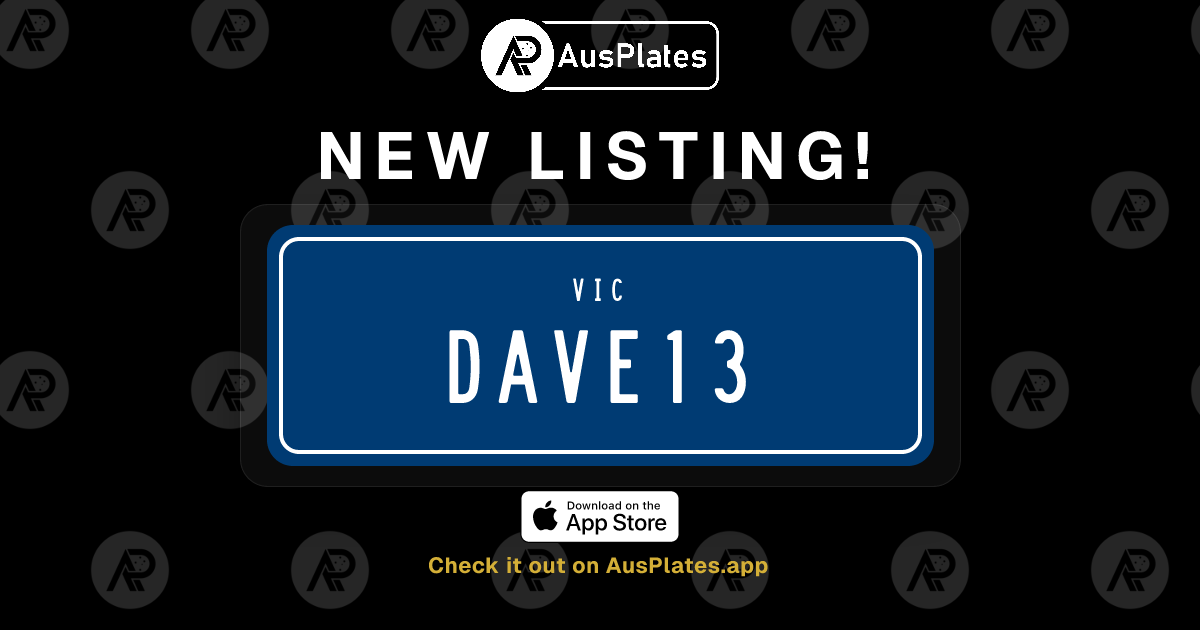 DAVE13 — VIC Personalised Number Plate For Sale | AusPlates | AusPlates